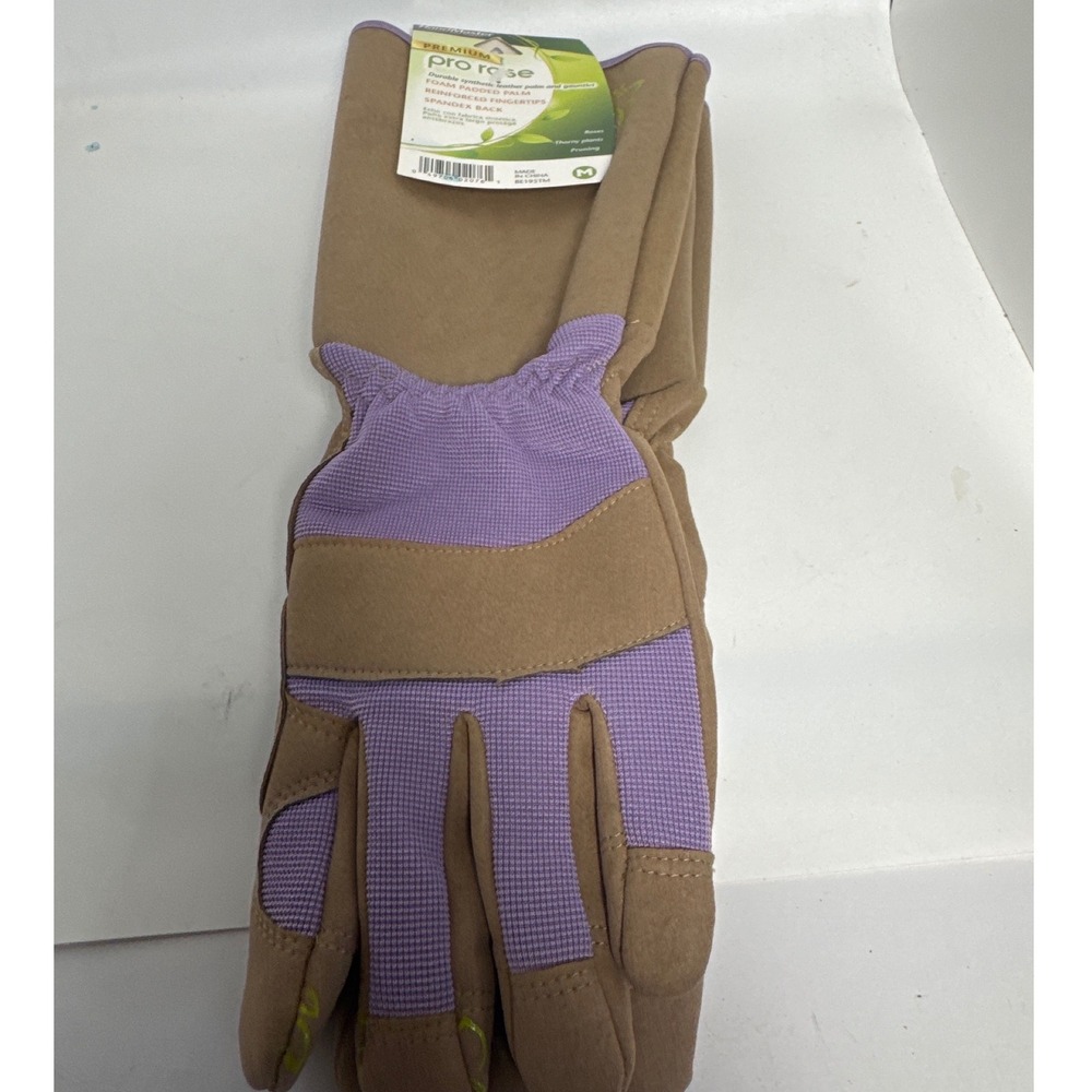 HandMaster Pro Rose Gardening Gloves Medium Tan Purple New Gauntlet Padded Palm